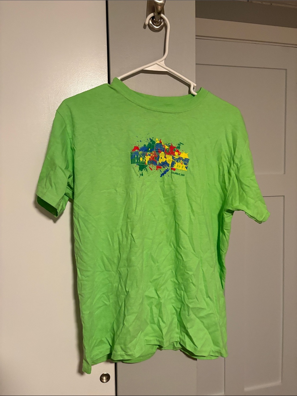 Gildan Bright Lime Green Short Sleeve Tee with Colorful Front Graphic